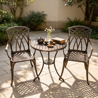 Cast Alminum Outdoor Bistro Set, 3 Piece Patio Bistro Set with 1.97" Umbrella Hole for Deck, Porch and Backyard