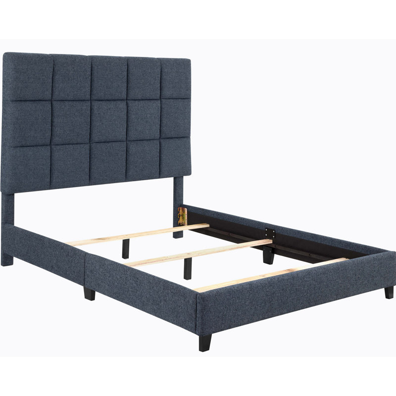 Ashiqu Squares Upholstered Platform Bed, Queen, Navy