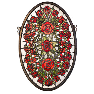 11"W X 17"H Oval Rose Garden Stained Glass Window