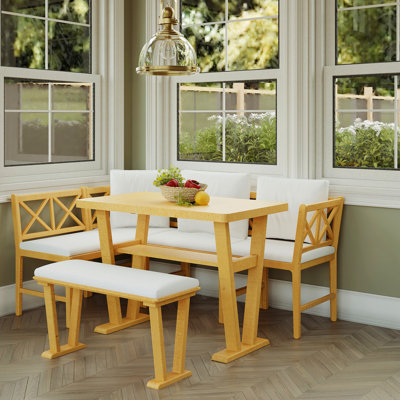 Solid Wood Kitchen Nook Dining Room Breakfast Nook Table Set For 6