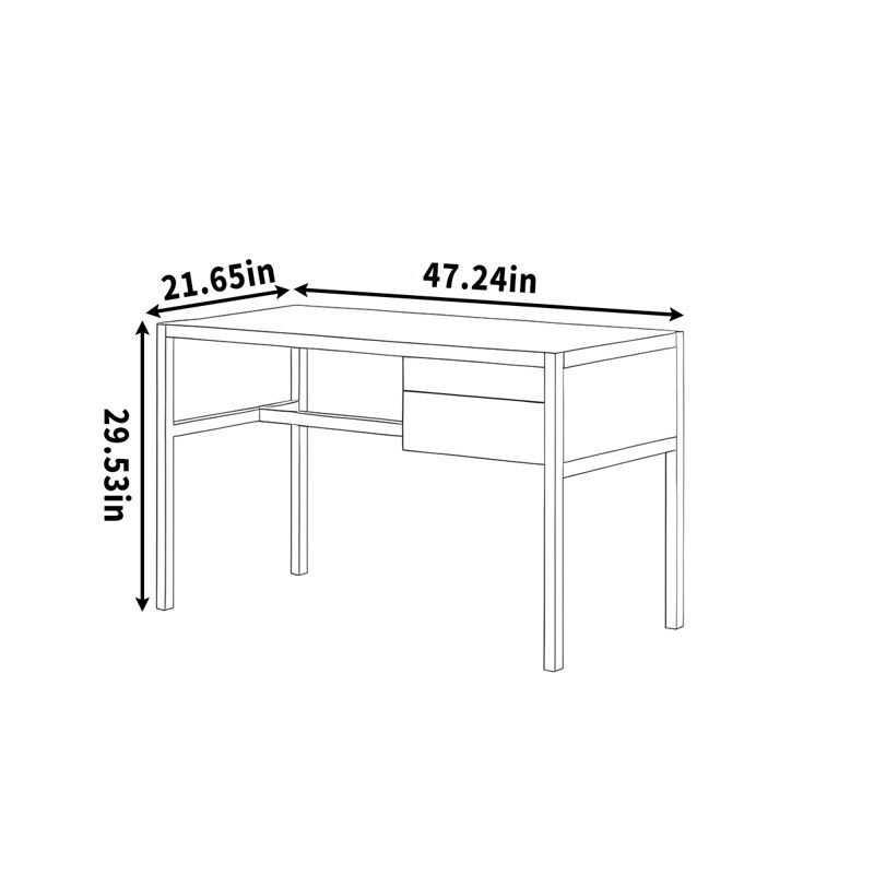 Bureau en bois massif avec tiroir de rangement pour bureau, Noyer, H 29,53 po x l 47,24 po x P 21,65 po