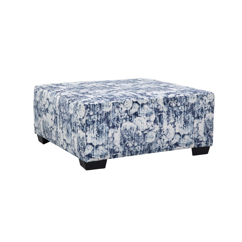 Blue Floral Square Upholstered Cocktail Ottoman