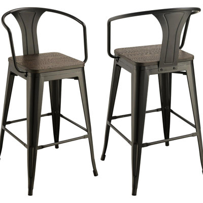 Tabourets de bar industriels (2) - noir foncé et mat, salle à manger, siège H 30 po, l 20,91 po, P 15,25 po et chaise noire