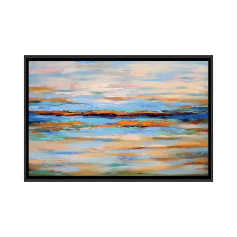« abstract seascape », impression sur toile, H 18 po x l 26 po x P 1,5 po, Toile avec cadre noir, Pas de tapis
