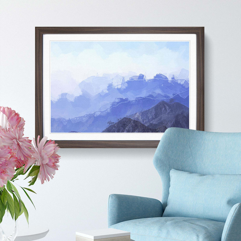 Fog over the Mountain Valleys in Abstract - Picture Frame Graphic Art Print, 62cm H x 87cm W x 2cm D, Walnut Framed