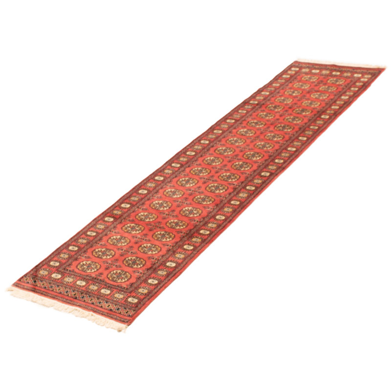 Tapis unique en laine noué à la main Bokhara Peshawar corail foncé 2 pi 6 po x 10 pi 3 po