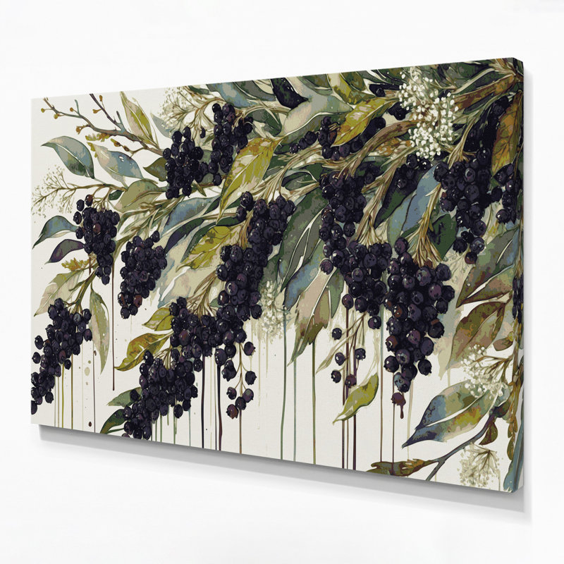 Fruit, sureau blanc, art mural, H 20 po x l 24 po