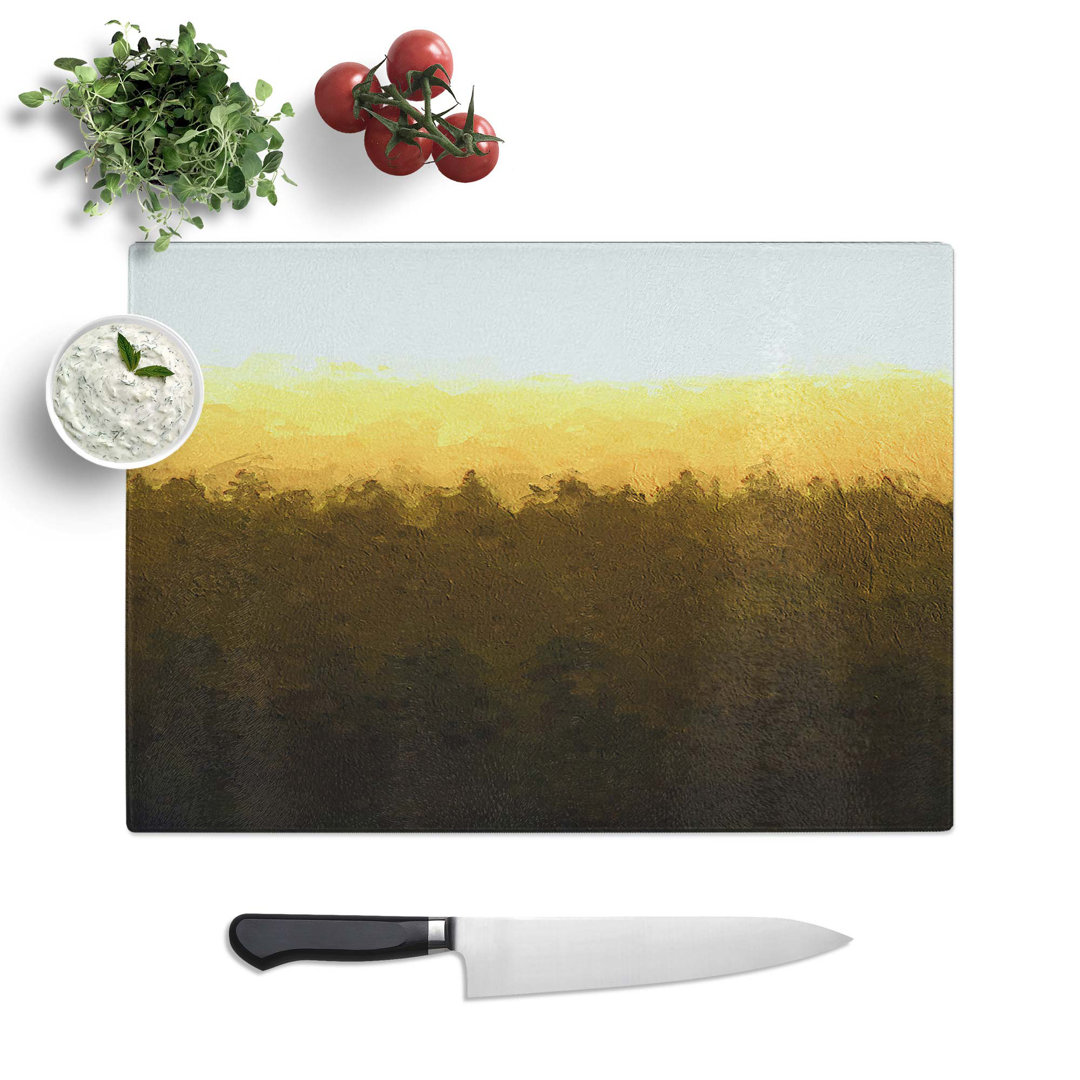 Tempered Glass Yellow Sunrise Over the Forest in Abstract Chopping Board