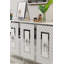 Console moderne avec option de fixation murale, blanc et argent, 59,1 po x 29,5 po x 12,6 po | 100% panneau de particules enduit de mélamine, épaisseur: 0,7 pouce | Conception géométrique, nombreuses tablettes pour un rangement élégant-120466141-120466143
