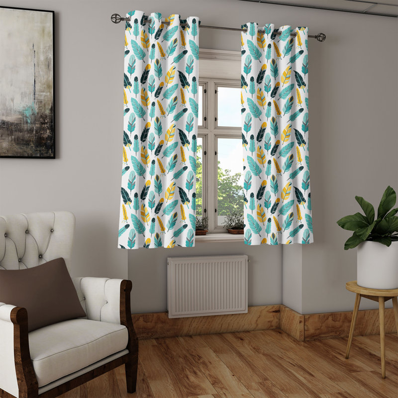 Rideau décoratif à 2 panneaux avec œillets East Urban Home, 50 po, moutarde bleu foncé, L 50 po x L 54 po