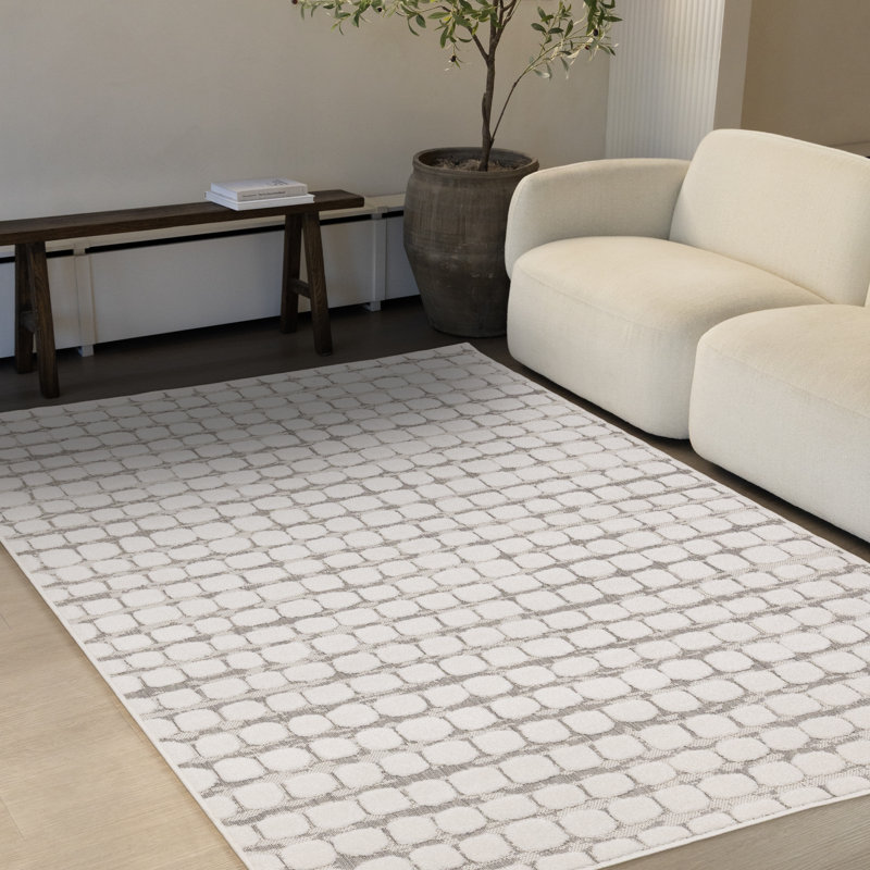 Tapis texturé moderne blanc, 6 pi 7 po x 9 pi 6 po