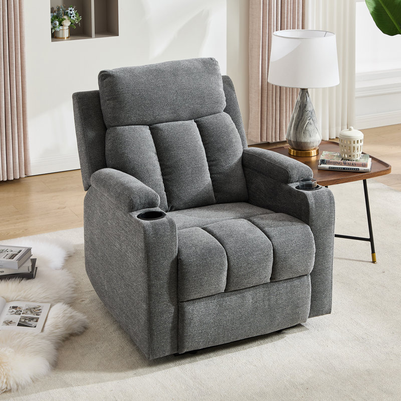 3-Position Adjustable Manual Recliner with Cup Holders, Dark Grey