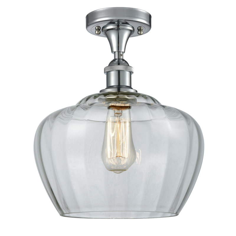 Plafonnier semi-encastré 1 lumière Renee, Transparent, Chrome poli, Ampoule incandescente rétro de 60 watts