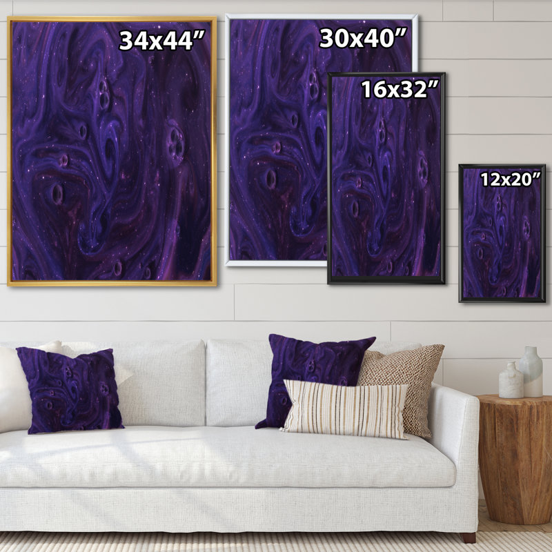 Peinture abstraite mauve foncé - art mural moderne sur toile, H 20 po x l 12 po x P 1 po, Cadre flottant noir
