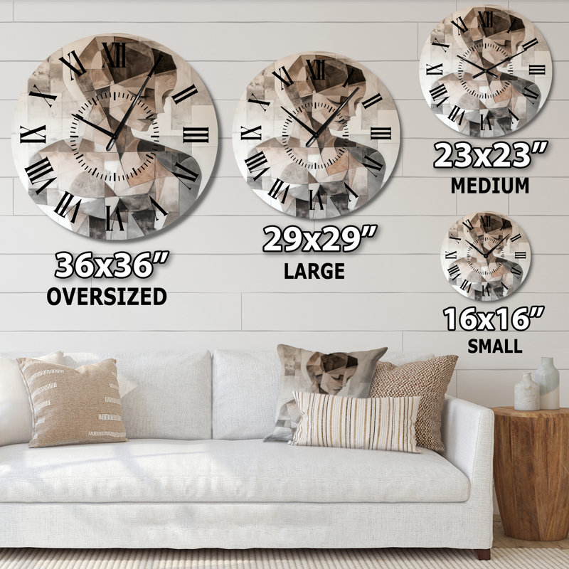 Femme de forme cubiste - Horloge murale ronde en métal géométrique silencieuse, Médium