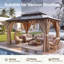 Gazebo de jardin de 4,9 m x 3,7 m en bois de cèdre de qualité supérieure, avec toit rigide en polycarbonate double couche, rideaux et moustiquaire. Parfait pour votre terrasse, votre jardin ou votre cour arrière.