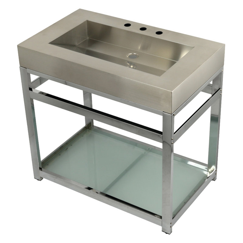 Fauceture Metal Rectangular Console Bathroom Sink, Brushed/Polished Chrome