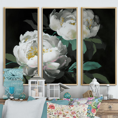 Blooming White Peony IV - 3 pièces, reproduction sur toile