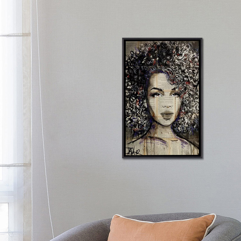 Impression d’art graphique, "Wonder" par Loui Loui, H 26 po x l 18 po x 1,5 po, Toile avec cadre noir patiné, Pas de tapis