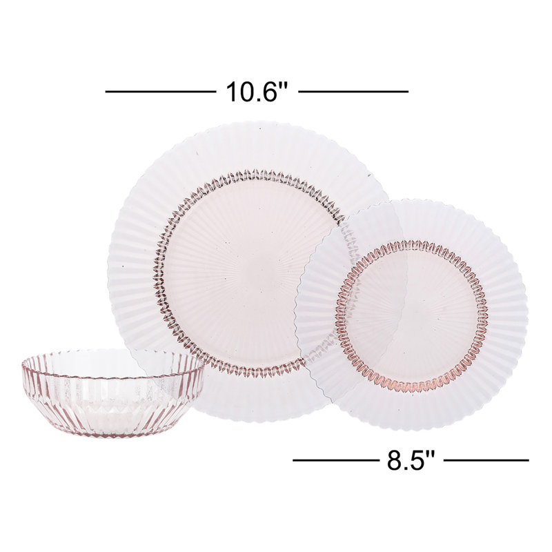 Fortessa Archie 12 Piece Glass Dinnerware Set - Service for 4, Pink