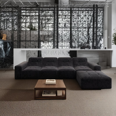 Ensemble de canapé modulaire moderne de 143,7 pouces: Comprend une chaise longue, un fauteuil d'appoint et un repose-pieds amovible, un siège profond capitonné, un matériau en chenille chatoyante, convient au salon / appartement