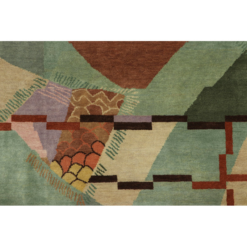 Art Deco Hand Knotted Wool Geometric Area Rug, Rectangle 10' x 14'