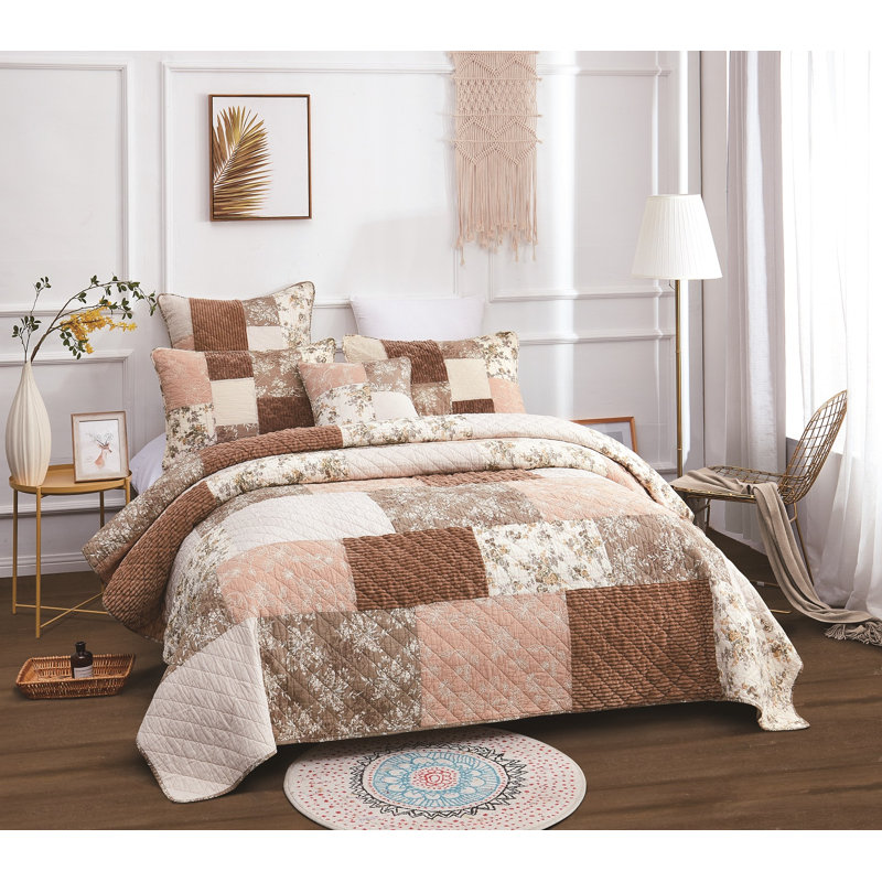 Ensemble de courtepointe à motif floral bohémien, Courtepointe simple et 1 taie décorative