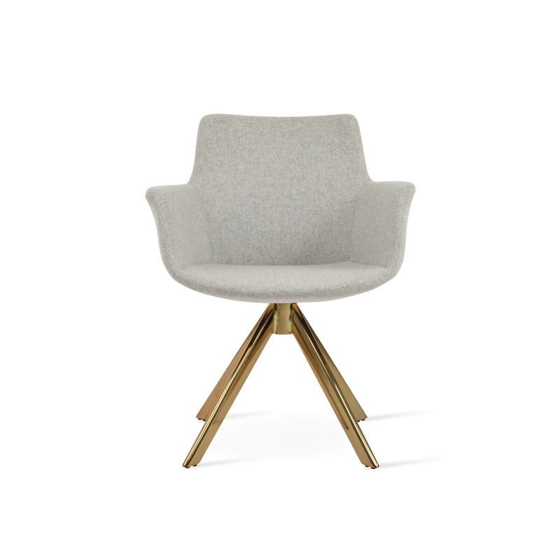 Chaise avec accoudoirs pivotante Bottega, Or, Laine argentée