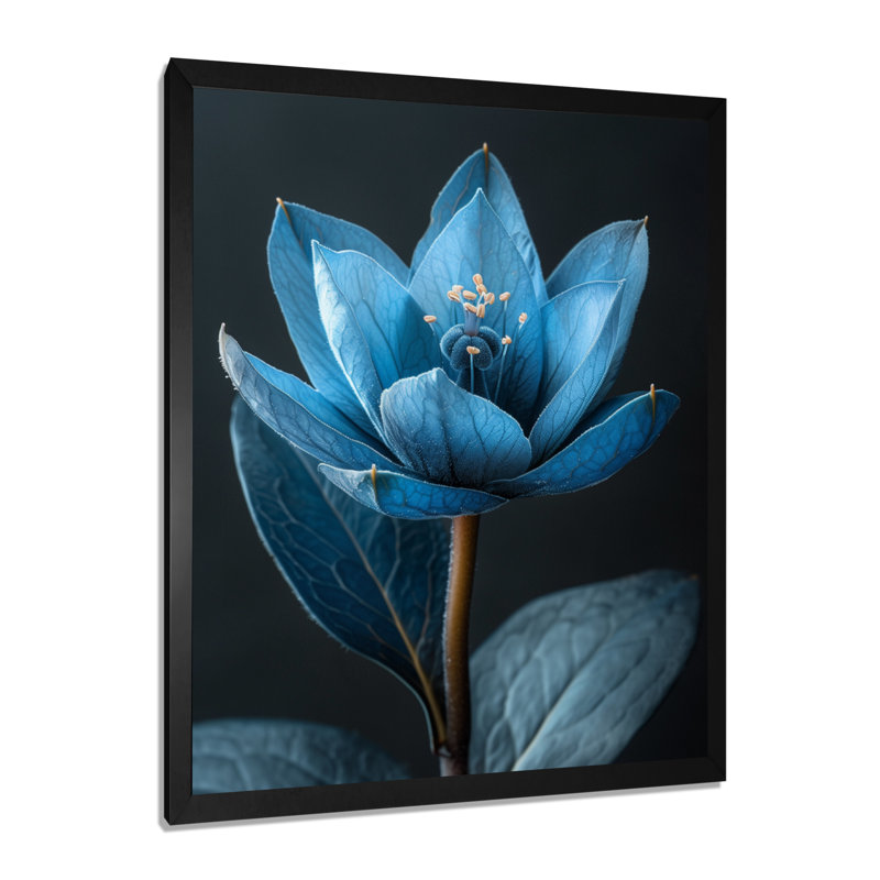 Hibiscus bleu sur fond bleu - Hibiscus, art mural, Toile encadrée noire simple, H 44 po x l 34 po x P 1,5 po