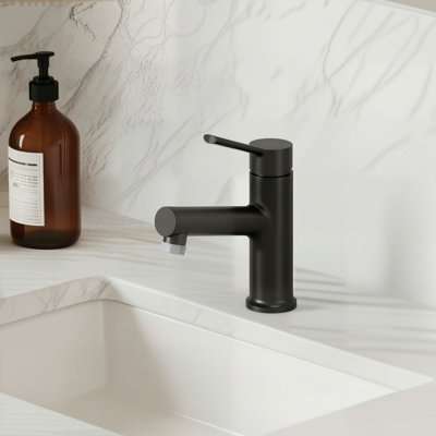 Robinet de salle de bain escamotable, robinet d'évier de salle de bain à poignée simple avec drain