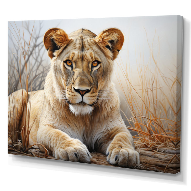 Lionne d'Afrique, puissance I - art mural africain pour le salon, Toile tendue, H 30 po x l 40 po x P 1,5 po