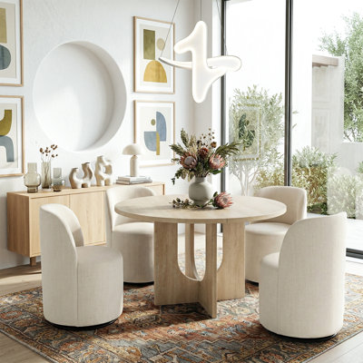5-Piece Round Dining Set With 4 Swivel Upholstered Barrel Chairs