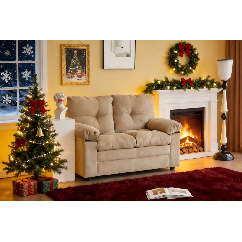 56.3"Living Room Loveseat Soft Upholstered Fabric Couch Light Camel Sofa, Beige
