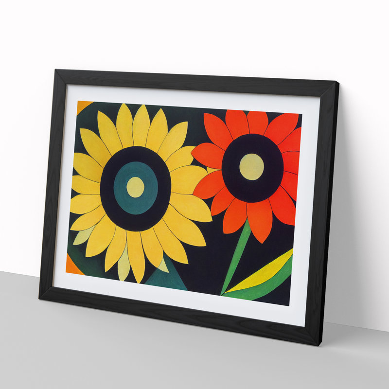 Abstract Sunflowers - Framed Print, Black, 46cm H x 64cm W x 2cm D