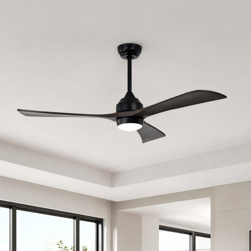 52" 3-Blade Ceiling Fan with Solid Wood Blades, Matte Black, Matte Black