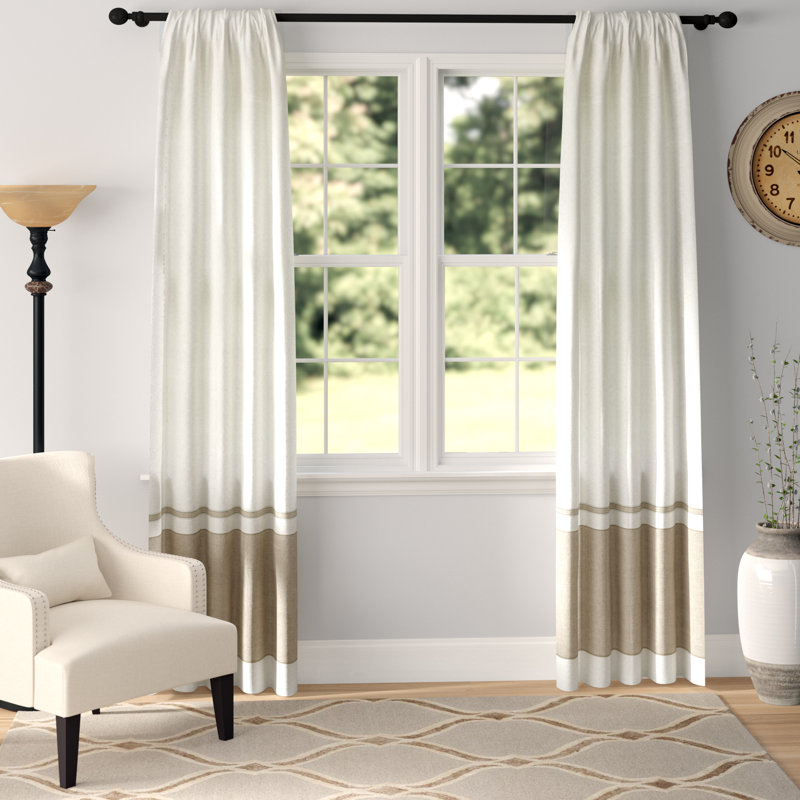 Galiano Linen Blend Semi Sheer Curtain Single Panel, White/Parchment, 42" W x 108" L