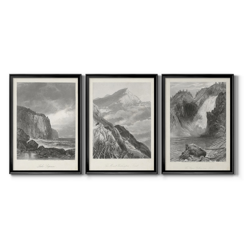 Lac Supérieur - Toile tendue avec châssis sur mesure - 3 pièces, H 27 po x l 57 po, Noir