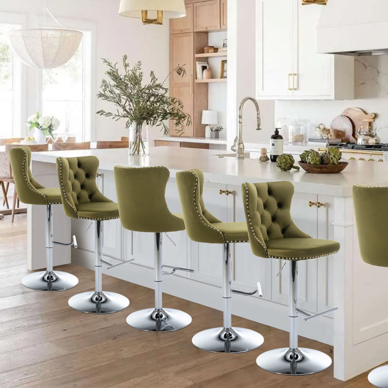 Tabourets de bar pivotants réglables à 360 °, Argent, Vert olive, 6