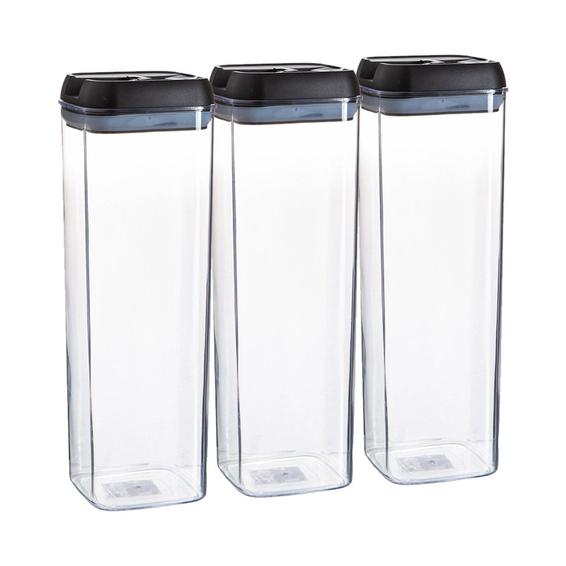 Argon Tableware - Food Storage Containers with Flip Lock Lid - Set of 3, Black, 30.5cm H x 10cm W x 10cm D