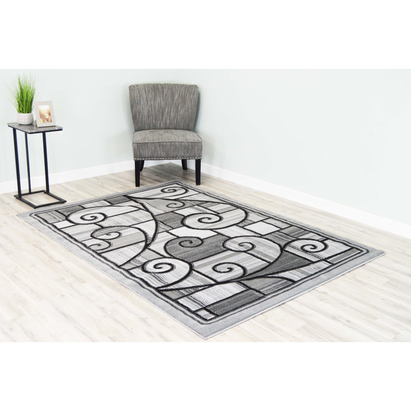Tapis gris / noir Cosper, Rectangle 5 pi x 7 pi