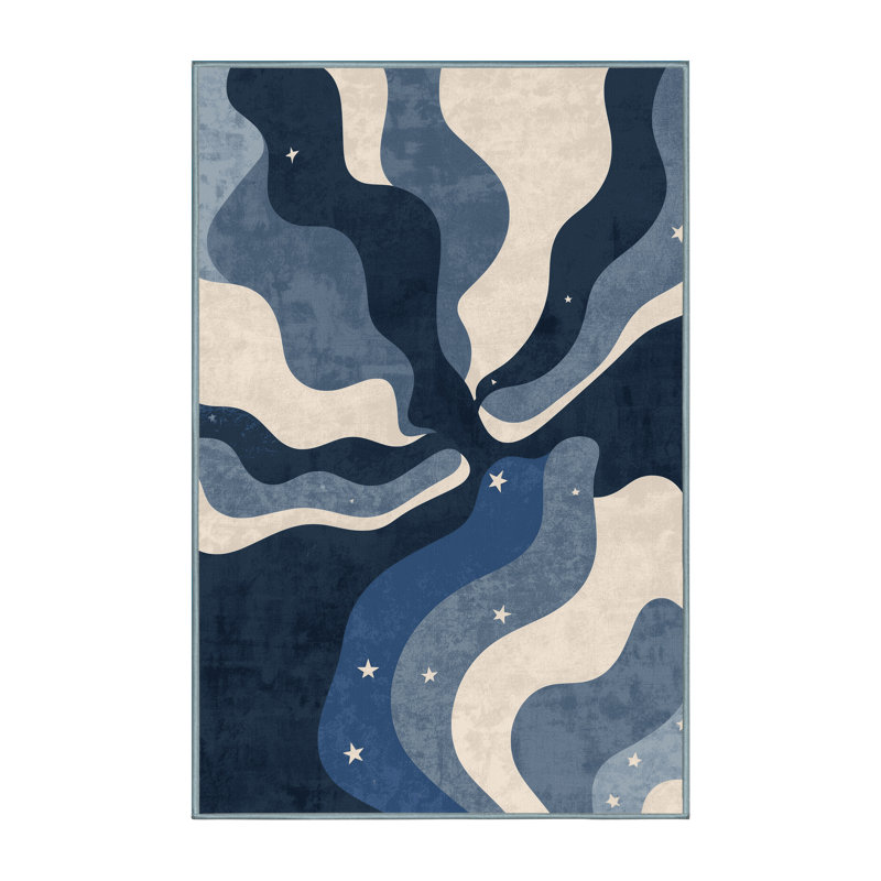Machine Washable Kirkwood Cupcake Modern Abstract Rug in Gray – SkyBlue Binding, 5x8