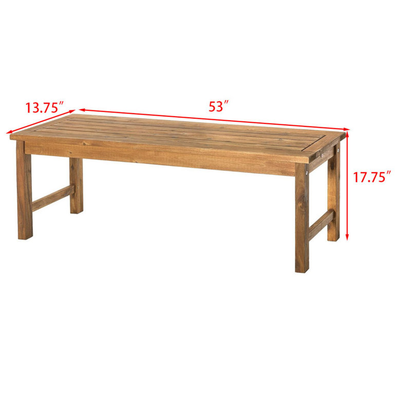 Solid Acacia Wood Outdoor Bench in Natural Brown Finish