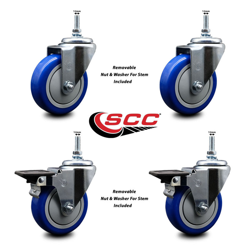 Poly Wheel Swivel 5/8 Inch Threaded Stem Caster Set Service Caster