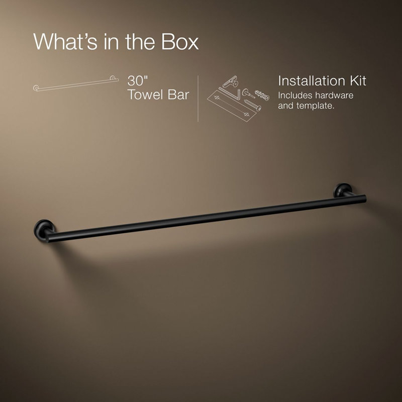 Purist 30" Wall Mounted Towel Bar, 1.88" H x 30" L x 3.25" D, Matte Black