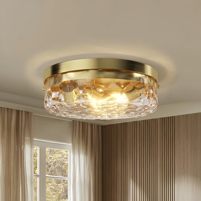 Plafonnier encastré 12 po à 3 lumières en laiton brossé moderne en métal et verre à intensité variable pour chambre à coucher