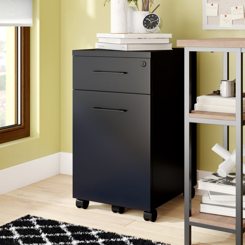 15.5'' Wide 2 -Drawer Mobile File Cabinet, Black