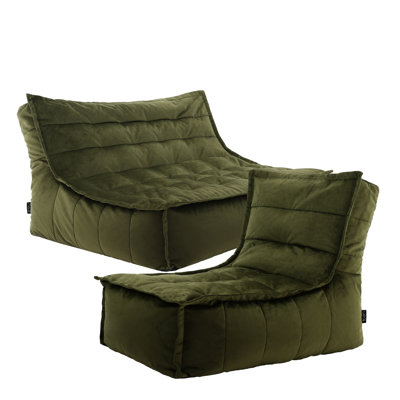 icon Dolce Velvet XL Bean Bag Sofa & Lounger Set Olive Green Bean Bag Chair