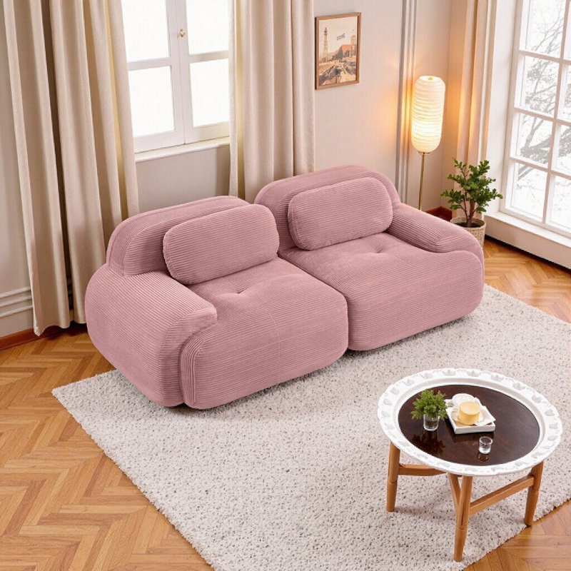 Luxury 82" 2-Seater Camel Corduroy Sofa – Modular, Plush & Non-Slip Design for Living Room, Pink