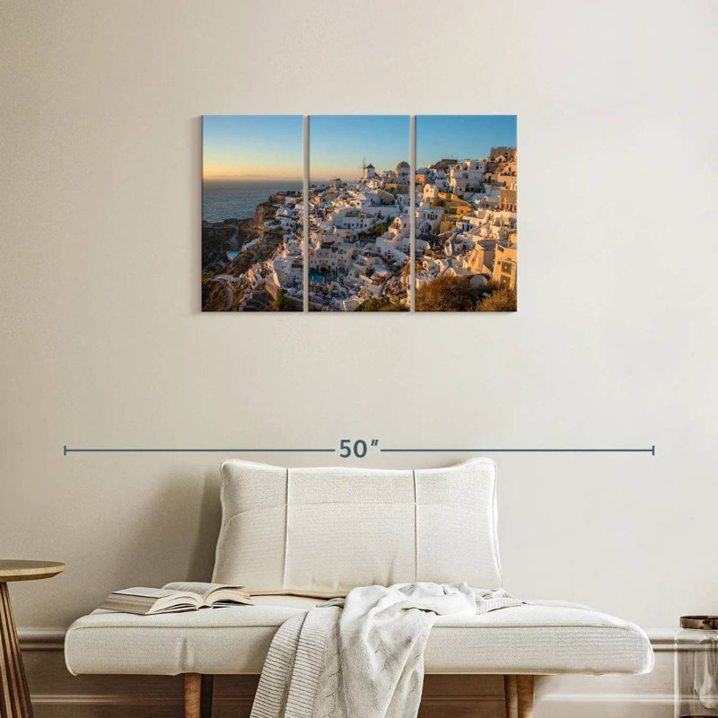 Coucher de soleil à Santorin, H 20 po x l 33 po