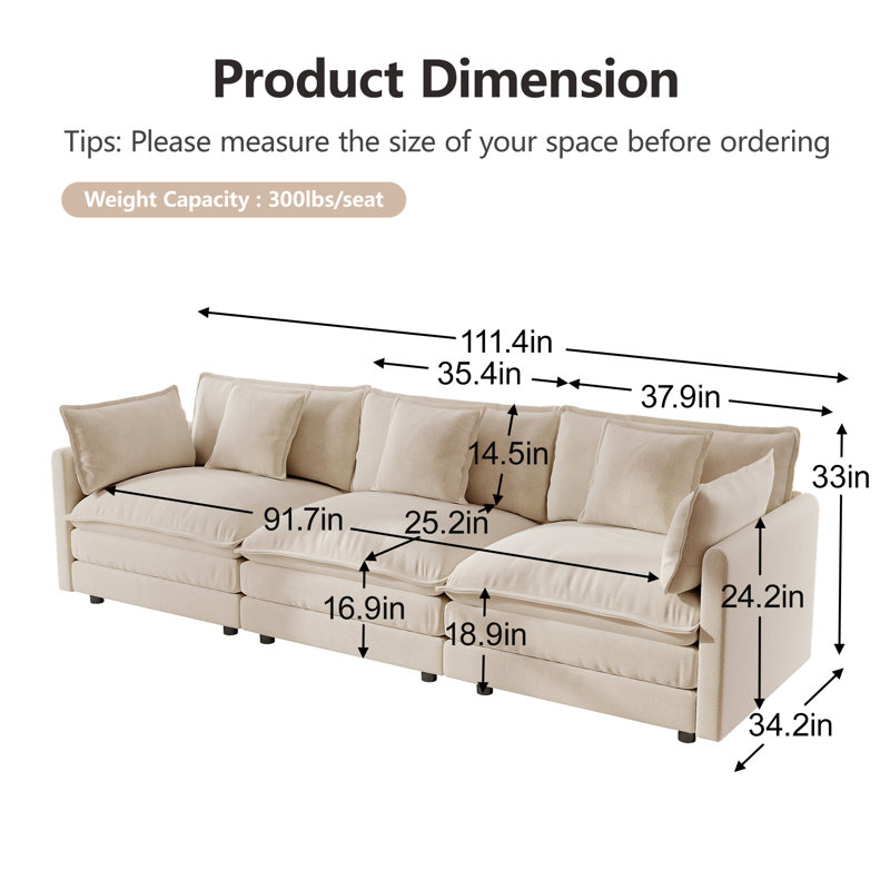Upholstered Sofa, Chenille Sofa, 3 Seater, For Living Room, Light Coffee